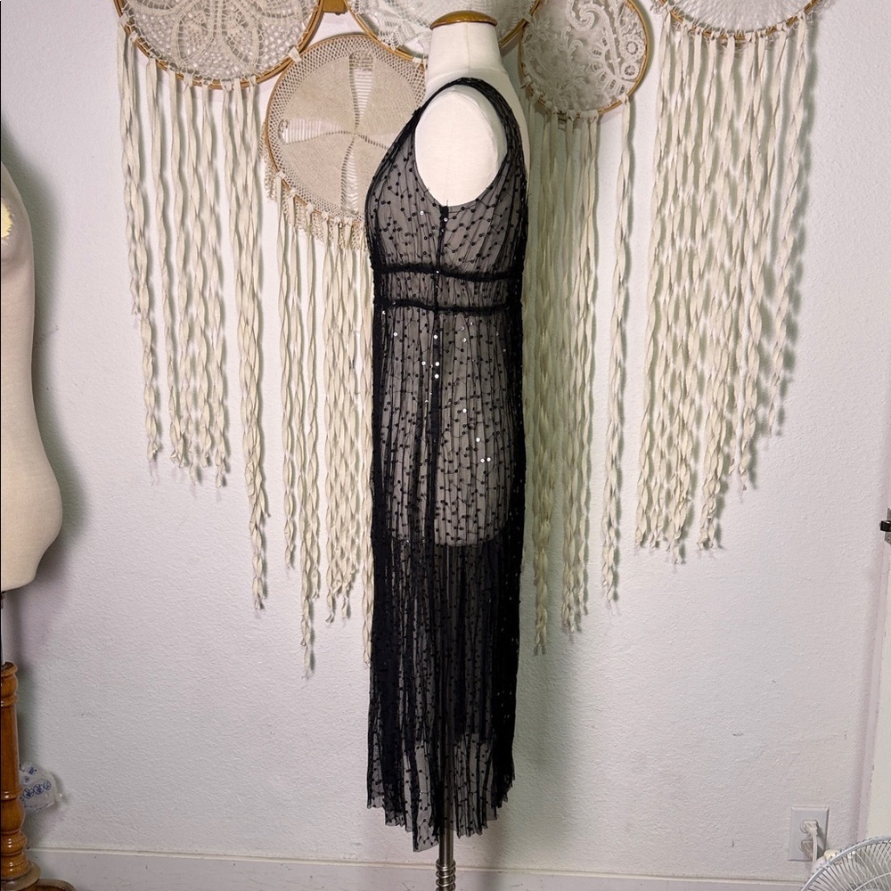 Tayloe & Hyde Black Sequin Lace Mesh Sleeveless Midi Length Layering Dress Small - Picture 2 of 8